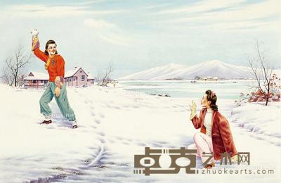 打雪仗 纸本 水彩 42.5×65cm