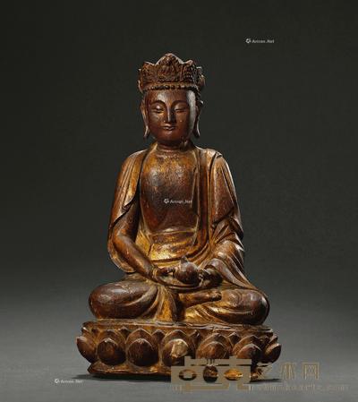 明 木胎阿弥陀佛坐像 高31cm