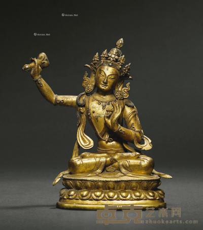  清 铜鎏金文殊菩萨坐像 高16.5cm