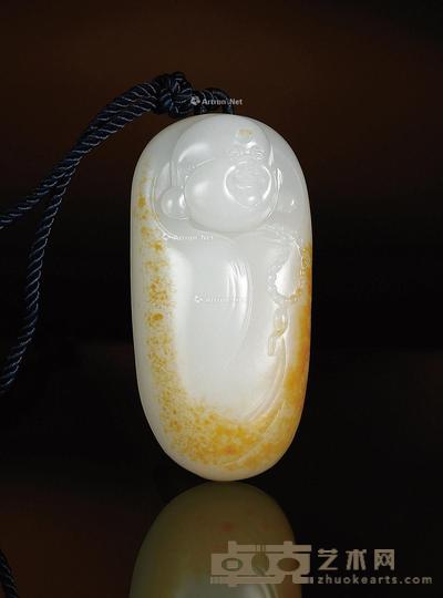 喜乐随缘 白玉挂件 钤印:一户侯 56×27×15mm