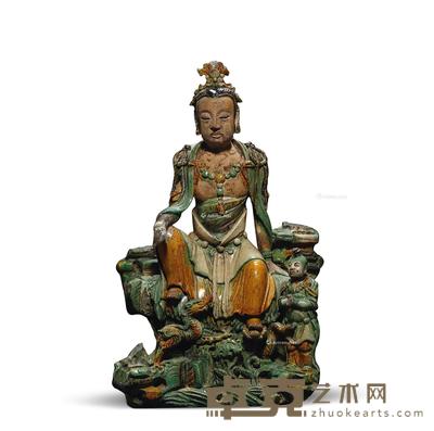 明 三彩观音坐像 高32cm