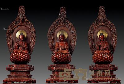 明 干漆夹纻『三世佛』 (一组三尊) 高95cm