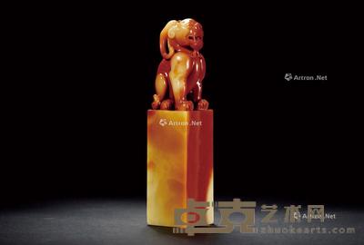 寿山红花芙蓉石古兽钮章 3.1×3.1×13.3cm