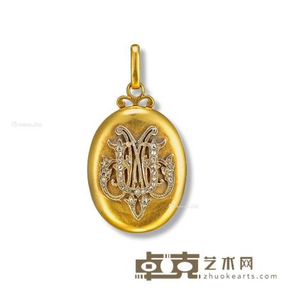 维多利亚时期 金镶钻相片吊坠 --