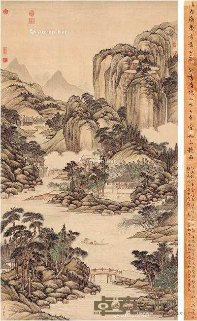 扁舟载鹤图 立轴 设色纸本 202×112cm