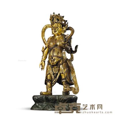 明 铜鎏金托塔天王立像 高44cm
