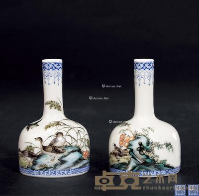 民国 珐琅彩花鸟纹小瓶 (一对) 高6.8cm