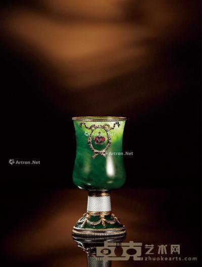  1900年制 法贝热俄罗斯碧玉圣杯 高9.4cm；底部直径4.4cm