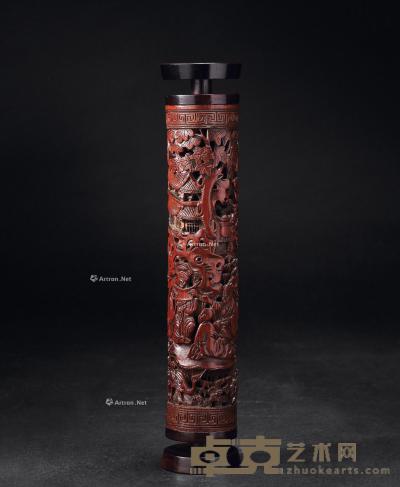  清 竹雕人物香筒 高22cm