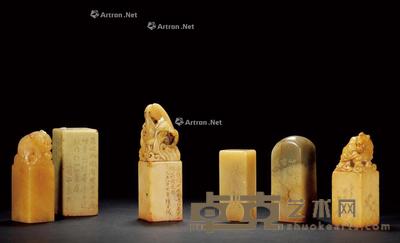 寿山、昌化、青田石章六方 2.2×2.2×6cm;2.2×2.2×5.5cm;2.5×2.5×5.8cm;1.9×1.9×4.6cm;2.3×2.3×7.6cm;2.2×2.2×5.9cm