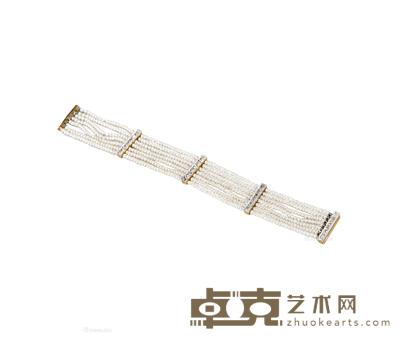 金镶野生珍珠配钻石手链 --