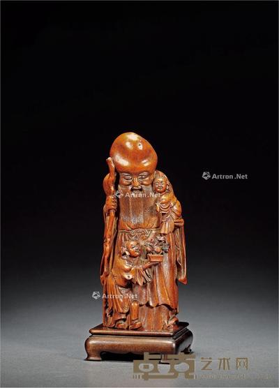 清早期 竹雕童子献寿摆件 带座高28cm;高23.7cm