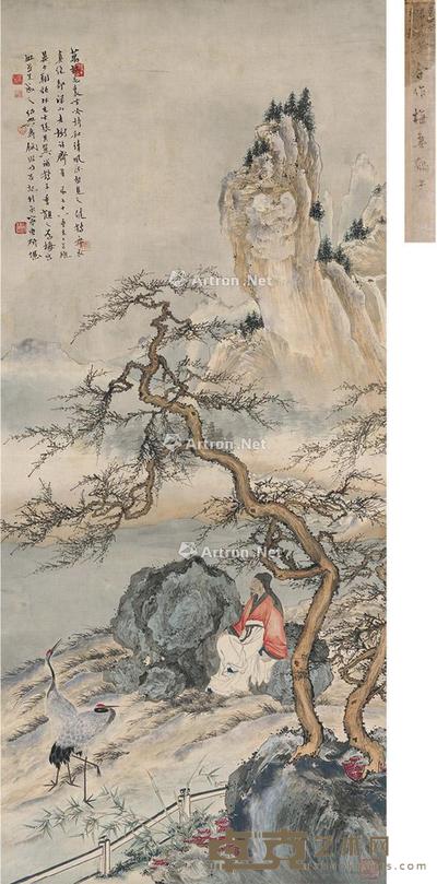  1941年作 梅妻鹤子图 立轴 设色纸本 98×42.5cm