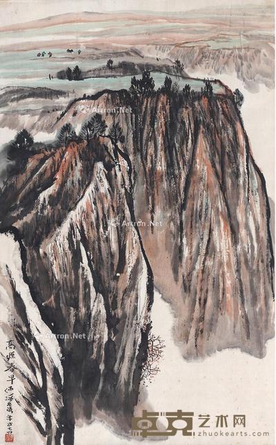 高塬春早图 立轴 设色纸本 96×59.5cm
