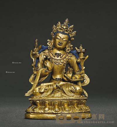 清乾隆 铜鎏金文殊菩萨坐像 高11cm
