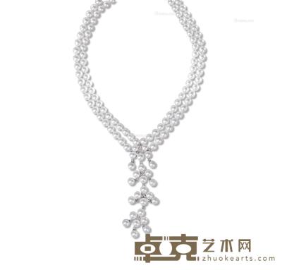  金镶海水珍珠配钻石双排项链 --