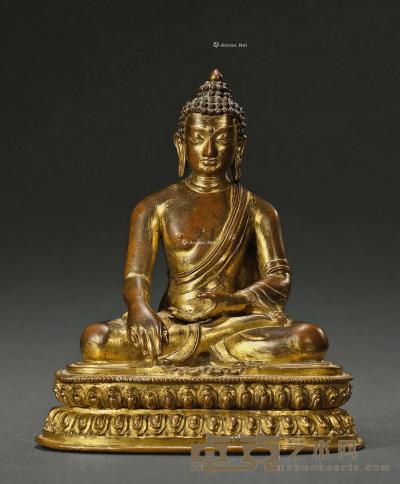  17世纪 铜鎏金释迦坐像 高15.5cm