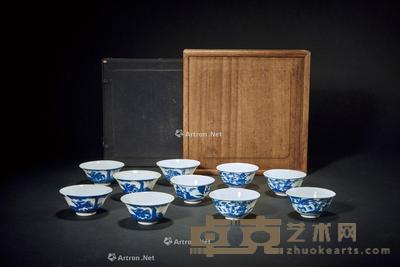 清·青花茶杯 (二组十件) 尺寸不一