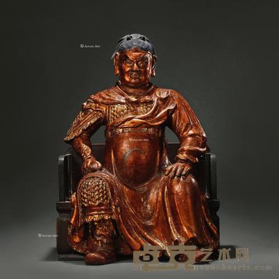 明 木胎关公坐像 高65cm