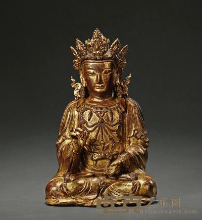 明 木胎漆金观音坐像 高29cm