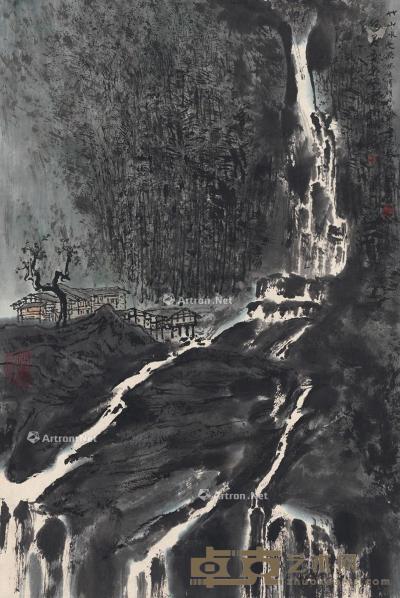  1983年作 竹山溪流图 镜片 设色纸本 68.5×45cm