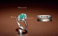  铂金及祖母绿钻石戒指