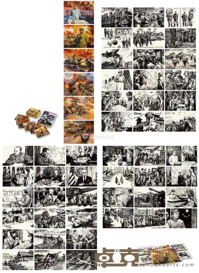  80年代作 抗美援朝战争画史连环画原稿（全） 纸本 水粉（封面）纸本 线描（内页） 封面40×30cm×6；内页25.8×18.5cm×584