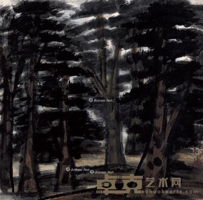 秋林图 纸本 彩墨 67×67cm