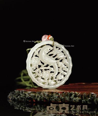清·白玉镂雕齐眉祝寿珮 直径5.0cm