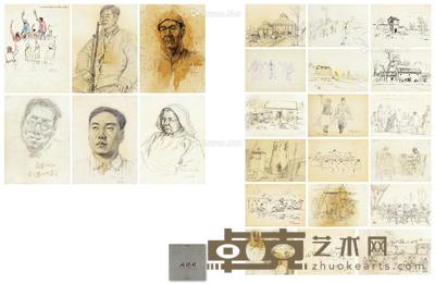 40-60年代作 画稿一批 (三十六帧) 纸本 水墨线描 尺寸不一