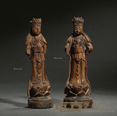 明 木胎协侍菩萨立像 (一组两尊) 高23.5cm