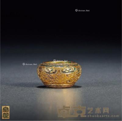  清·文明款铜鎏金兽面纹水盂 高2.5cm；通径4cm；口径3.5cm