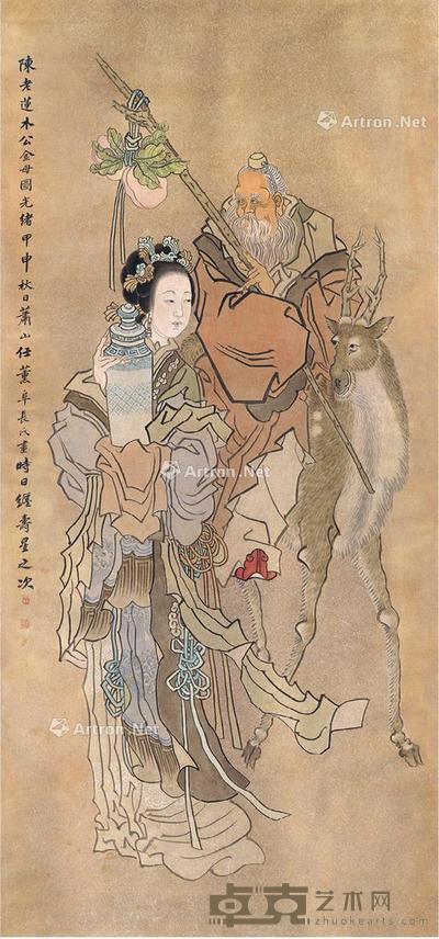  1884年作 木公金母图 立轴 设色泥金纸本 202×94cm