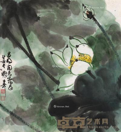 1973年作 碧色荷风图 镜片 设色纸本 42×38.5cm