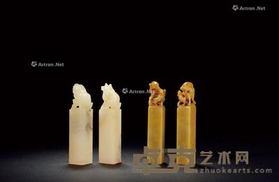 清·寿山石古兽钮章三方 4.6×4.6×14cm;3.9×4×5.5cm;3.9×4×5.6cm