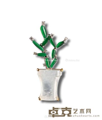 “盆景”金镶翡翠配钻石胸针吊坠两用 --