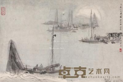  1973年作 江岸清晨图 镜片 水墨纸本 59×39.5cm
