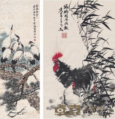 吉祥平安图·松鹤延年图 画心·立轴 设色纸本 68×42cm;113.5×39cm