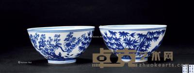 清光绪 青花松竹梅碗 (一对) 直径13cm