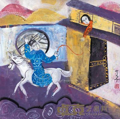 墙头马上 纸本 彩墨 69×69cm