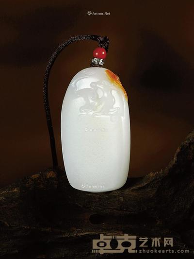 福禄报喜 白玉牌 钤印:吴 57×34×12mm