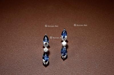  1970年制 蓝宝石及钻石耳坠