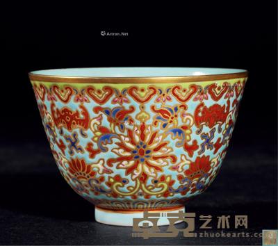 清光绪 松石绿地粉彩花卉杯 直径9.2cm