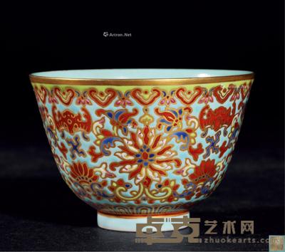  清光绪 松石绿地粉彩花卉杯 直径9.2cm