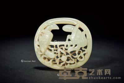 元-明·白玉镂雕双凤纹瓦子 长7.2cm;宽6.2cm