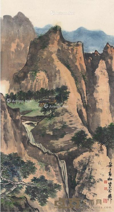 1985年作 临溪山居图 镜片 设色纸本 88.5×47.5cm