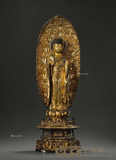 江户 木胎漆金释迦立像 高68cm