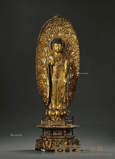  江户 木胎漆金释迦立像 高68cm