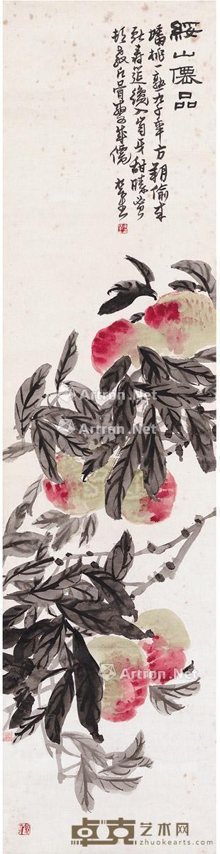 寿桃图 镜片 设色纸本 130.5×33cm
