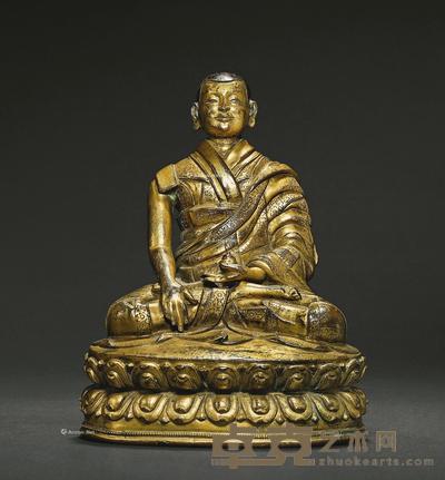 16世纪 铜鎏金上师坐像 高17.5cm